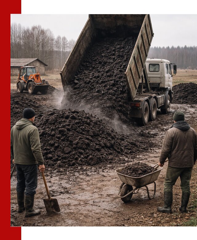 Доставка низинного торфа с разгрузкой и доставкой в Азове