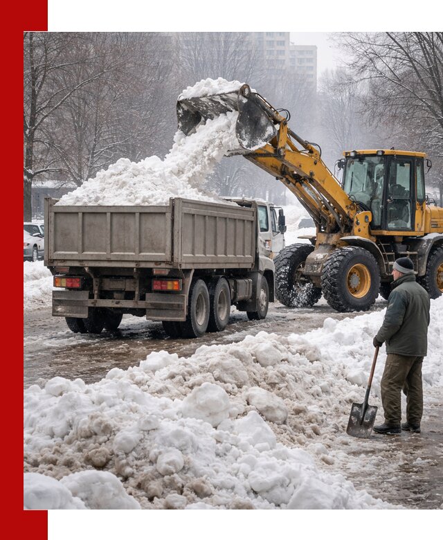 Вывоз снега грузовой техникой в Азове оперативно и чисто