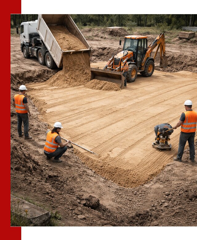 Устройство песчаной подушки для фундаментов и дорог в Азове